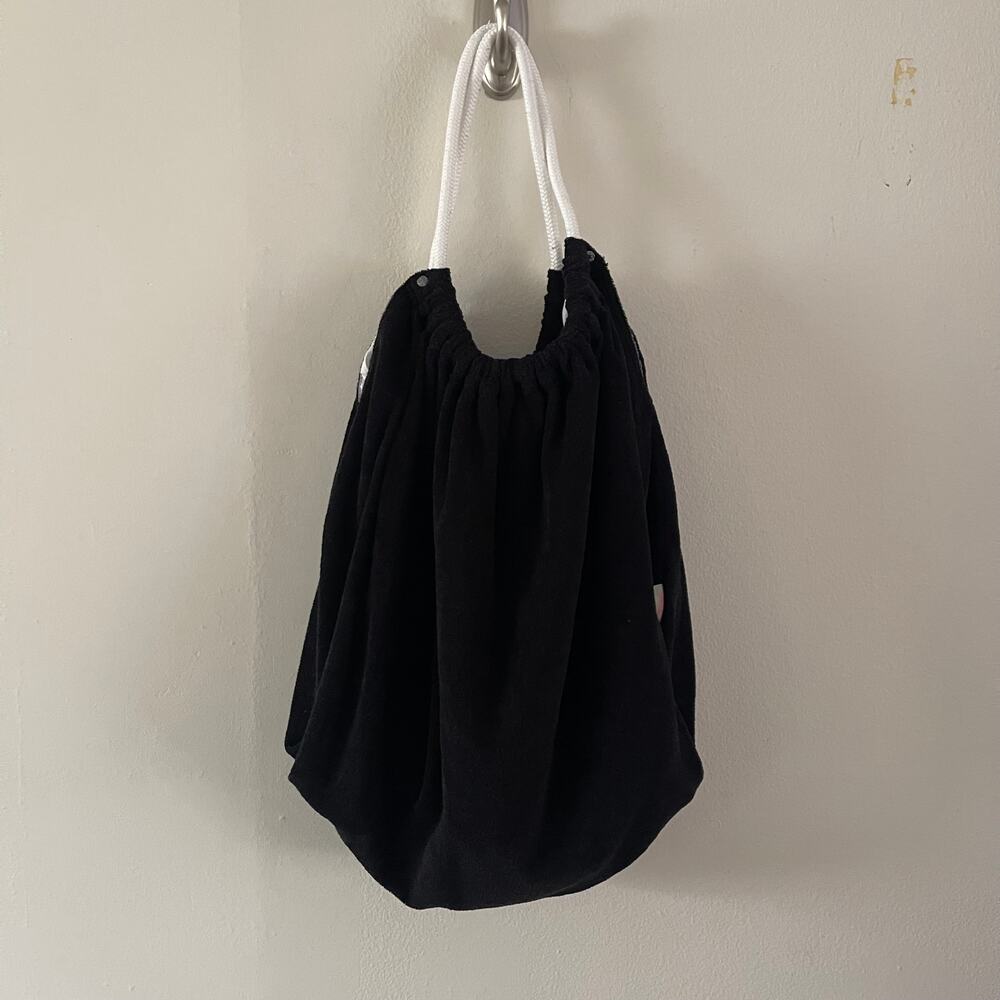 Echo New York Womens Black Terry Cloth Beach Tote Bag Lined Rope Handle Slouchy